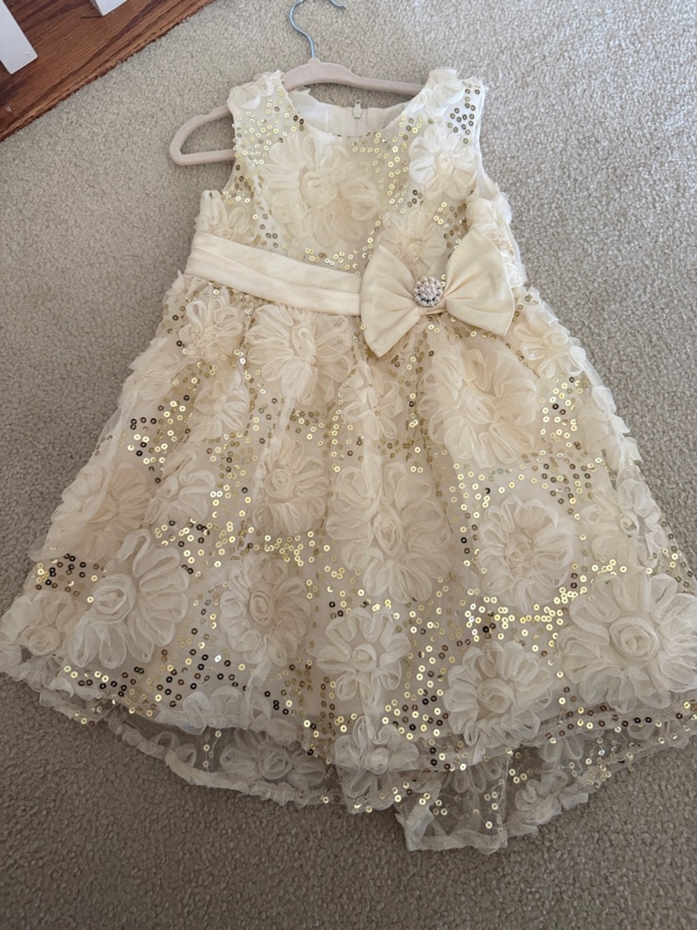 Ivory Sequin Floral Bow Party Dress for Girls